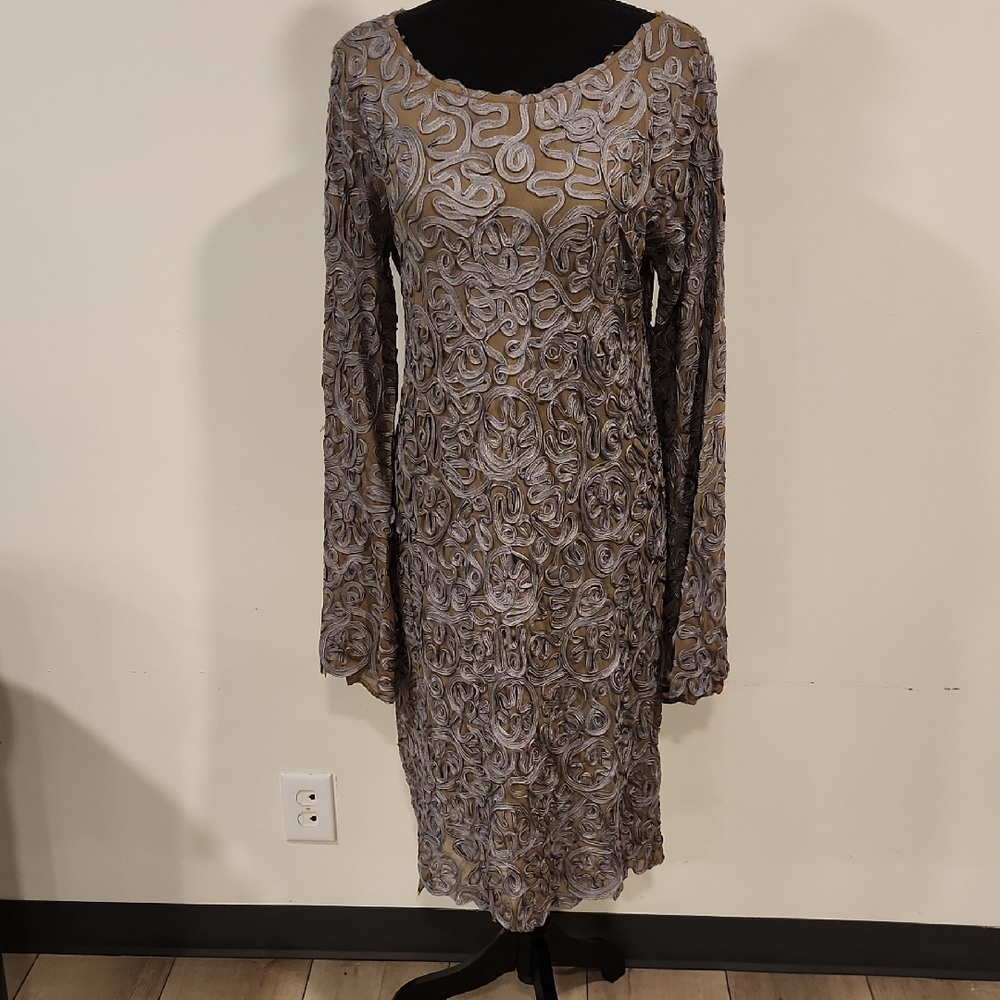 Sundance Boho Textured Embroidered Knee Length Dress Medium